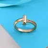 Band Rings Jewelry t Fashion T-shaped Diamond Inlaid Titanium Steel Ring Female Minority Design Grade Simple Colorless Couple H24227