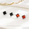 Stud S925 Sterling Sier Hollow Clover Designer Earring Ear Studs Rings Shining Zircon Crystal Black Red Lucky Earrings Earings For W Dhquy