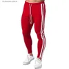 Pantalons pour hommes Pantalons décontractés rouges hommes coton Slim Joggers pantalons de survêtement automne pantalons d'entraînement mâle Gym Fitness bas course sport survêtement T240227