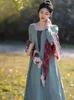 Robes décontractées AIGYPTOS Printemps Automne Maxi pour femmes Français Vintage Élégant Col carré Robe à manches longues Coton Lin Jane Eyre