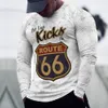 Mens Tshirts Long Sleeve 3D Print Top Casual Cotton Vintage T Shirt Route 66 Tee Loose Sports Oneck Clothing 5xl 240219