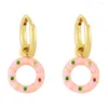 Dangle Earrings FLOLA Copper Zircon Donut For Women Enamel Colorful Drop Accessories Gift Ersy04