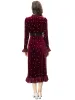 Catwalk – robe mi-longue en velours pour femmes, tenue de soirée de haute qualité, avec perles, élastique, magnifique, jolie, crayon, manches longues, nouvelle collection printemps