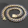 14mm Width Hip Trendy Iced Necklace Rhombic Two Tone Prong Cuban Link Chain