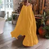 Robes décontractées Spaghetti Sangle Swing surdimensionné avec poches Sundress Mode Femmes Robe sans dossier à volants Hem Lâche Grande taille