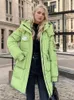 Trenchs de femmes Manteaux de coton Manteau Femmes Vert Lâche Épais Chaud Parkas à capuche 2024 Mode d'hiver Coréen Poches arrière Vêtements