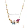 Chaînes Mode Émail Glaze Threensional Blue Tit Bird Daisy Fleur Rose Collier Branche Courte Chaîne Femelle Bijoux Drop Livraison NE Dh9MT