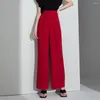 Calças femininas 2024 verão vermelho cintura alta larga pernas mulheres moda semi elástica solta reta s a 4xl calças de tamanho grande