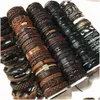 Cuff atacado 100 pçs pulseiras de couro artesanal genuíno moda pulseira pulseiras para homens mulheres jóias mistura cores marca nova dro dhrid