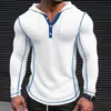 Leisure long sleeved button up hoodie tee retro waffle puffed mens 2024 sewn hoodie puffed sweater mens clothing 240228