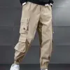 Men's Pants Men Winter Cargo Elastic Waist Drawstring Trousers Thick Fleece Lining Multi