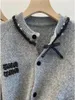 Kvinnors stickor Koreanska vintage Diamond Beading Wool Sticked Cardigan tröja för kvinnor 2024 Spring Plaid Lazy Style Jacket x688