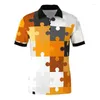 Men's Polos Funny Puzzle Graphic Polo Shirts For Men Clothes Fashion Puzzles Short Sleeve Puzzled Lapel Shirt Splicing Block Kids Tops