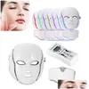 Andra hälsoskönhetsartiklar 7 Färg LED -ljusterapi Face Beauty Hine Facial Neck Mask med MicLogurrent för hudblekningsanordningen Re DHDJK