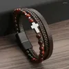 Bracelets de charme Mode Croix Pendentif Multicouche Bracelet En Cuir Pour Hommes Femmes Classique Prière Chrétienne Cadeau De Noël Année