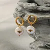 Boucles d'oreilles créoles Minar personnalité perle d'eau douce naturelle abeille pour femmes Femme 14K véritable plaqué or cuivre gros bijoux de fête