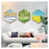 Paintings Hexagon Flat Diamond Encrusted Crystal Porcelain Painting Abstract Geometric Wall Artwork Shaped Home Decoration Modern Drop Otwns