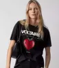 24ss Zadig Voltaire Nuovo Designer T-shirt in cotone estivo Semplice classico Hot Lettera Love Stampa Pullover allentato Tees Donna Casual Versatile T-shirt a maniche corte Top zv