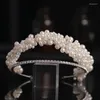 Haarspeldjes Zilver Kleur Luxe Kristal Parel Hoofdband Bruids Tiara Hoofdbanden Mode Vrouwen Bruiloft Accessoires Haarband Feestcadeau