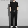 Tracki męskie nowe lodowe jedwabne setki sportowe męskie cienkie dres Mężczyźni 2024 Casual Long Pants T-shirt krótkie rękawie