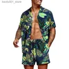 Herrspårar män män hawaiian set sommarband tryckning kort ärm knapp skjorta strand shorts två set casual semester resa 2 bit kostym 230206 Q240228