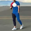 Fatos masculinos verão novo o-pescoço harajuku y2k impresso t-shirt casual moda calça conjunto hombre perspectiva remendo trabalho t-shirt topo da linha roupas esportivas q240228