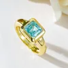 Küme halkaları Vinregem 7 mm Asscher Kesim Aquamarine Taş Vintage 18K Altın Kaplama 925 STERLING Gümüş Yüzük Kadın Nişan Takı