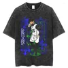 T-shirts pour hommes surdimensionné vintage lavé chemise bleu serrure anime manga t-shirt coton à manches courtes hauts harajuku streetwear unisexe t-shirts