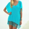 Women's T Shirts European And American Fashion Solid Color Tassel Knotted Bat Sleeve T-shirt Loose Sunscreen Sexy Beach Blouse Dress