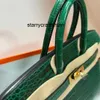 Äkta läder handväska L krokodil hudpåse stor kapacitet handgjorda kvinnors grön