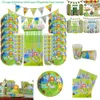 Ny Safari Decoration Disponertable Tableware Set Jungle Animal Dinosaur Party 1st Birthday Boy Baby Shower Favor