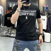 Camiseta con estampado de letras para hombre, camisetas de media manga con cuello redondo, ropa de uso diario, ropa de algodón de seda Simple, novedad de verano