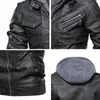 Hood Crew Men's Casual Stand Collar Pu Faux Leather Zip-Up Motorcykel Bomber Jacket 240228