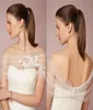 New Cheap Simple Bridal Bolero Jacket Wraps White Ivory Off Shoulder Lace Appliques Tulle Illusion Button Back Formal Bridal Wraps4133113