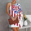 Casual Dresses Summer Dress For Women One Shoulder Half Bat Sleeve Print Loose Metal Strap Beach Mini Sun Long Sleeves