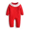 Swetry 2024 Dzienne rompery z czapkami nowonarodzone Knitt One Piece kombinezonu Czerwone Knitwear Bodysuit Baby Girls Knit Romper