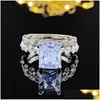 Jewelry Choucong Brand Wedding Rings Luxury Jewelry 925 Sterling Sier Princess Cut White Topaz Cz Diamond Gemstones Party Women Engage Dh8M9