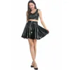 Skirts A-line Mini Skirt Women's Faux Leather Pleated With High Elastic Waist Solid Color Performance Stage For Big