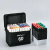 Markörer 30/60/80 Slot Marker Storage Bag Wathercolor Paint Pen Multifunktionell stor kapacitet Svart/färgfoldning Canvas/Pu Pencil Case