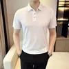 Polos męski 2024 Summer Ice Silk High Bounce Lapel bez pokonania Tra-T-shirt Solid Kolor Slim Short Sleeve Polo Shirt Blue Homem M-4xl