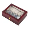 10 Grids Retro Rot Holz Uhr Vitrine Langlebige Verpackung Halter Schmuck Sammlung Lagerung Uhr Organizer Box Schatulle CX2008236j