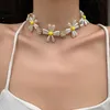 MENGJIQIAO mode coréenne jaune perle fleur collier ras du cou pour femmes filles élégant métal cristal pendentifs fête bijoux cadeaux 1295P