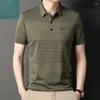 Mens Polos Shirt For Men Short Sleeve Summer Turn-down Collar Striped Printing Pockets Embroidery Button Polo Tees Casual Fashion Tops