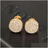 Jewelry Hip Hop 1Pair Micro Fl Paved Round Zircon Cz Stone Bling Iced Out Stud Earring Copper Earrings For Men Jewelry 220125 Drop Del Dhte8