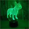 Ночные огни Сменный сенсорный пульт дистанционного управления Vision Lamp Colorf 3D Атмосфера French Bldog Маленький столик Рождественский светильник для доставки Dhb2O