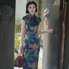 민족 의류 레트로 Qipao 드레스 여성 형식 파티 가운 가운 만다린 칼라 청험 빈티지 버튼 멍청한 중국 스타일 사이드 스플릿