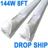 Lampes LED pour magasin de 2,4 m, 2,4 m, 4 rangées de tube LED intégré, 144 W, 18 000 lm, couvercle laiteux, lampe de montage en surface connectable, remplace la lumière fluorescente T8 T10 T12 Barn Crestech