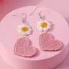 Boucles d'oreilles pendantes Aihua mignon fait à la main tricoté coeur rouge pour les femmes fille mode crochet Daisy fête bijoux cadeaux