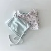 Uppsättningar 2023 Koreanska söta barnflickans baddräkt Flower Princess Girls Bikini Set +Hat Toddler Baby Summer Bathing Suit