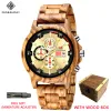 Orologi Orologio da uomo Kunhuan Orologio in legno naturale Confezione regalo in legno Movimento al quarzo in legno fatto a mano Orologio Cronografo Cinturino in legno zebrato